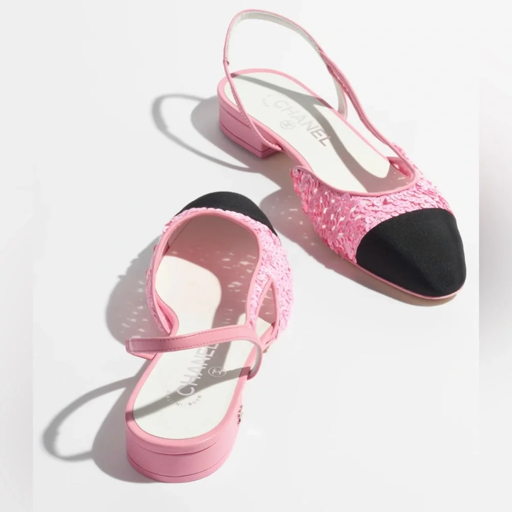 (Sold) Chanel slingbacks glitter pink and black 38 new - Picture 2 of 10